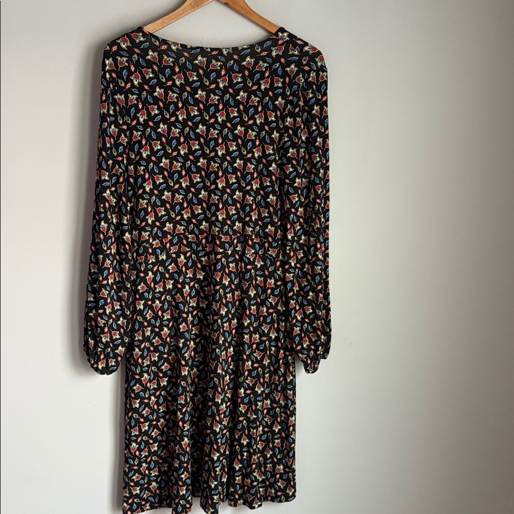 Boden Willow Jersey Dress Tulip Bud Black Multicolor 12L - Picture 3 of 11